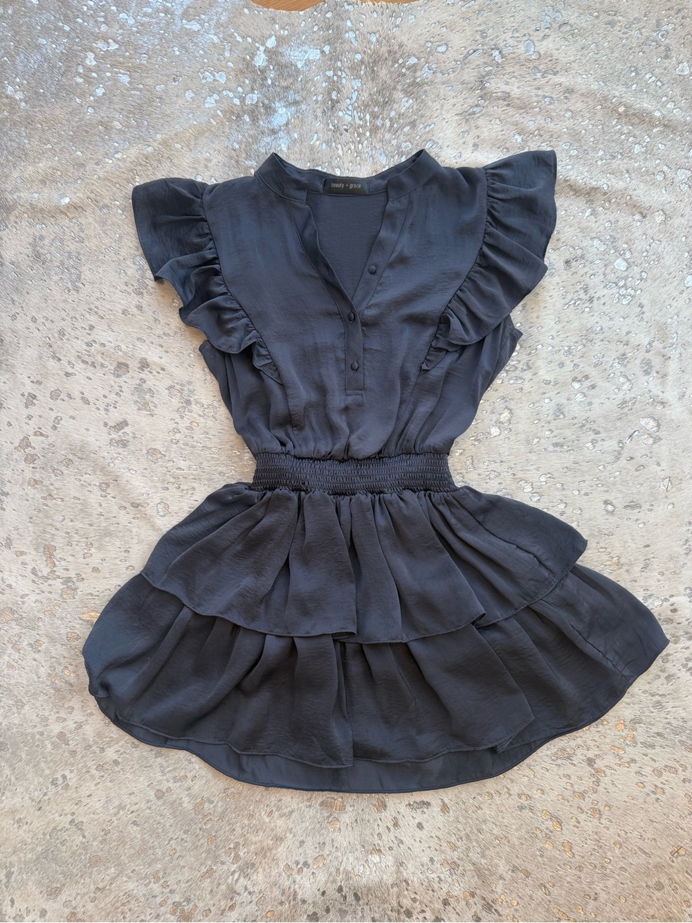 Ruffle Sleeve Tiered Navy Dress